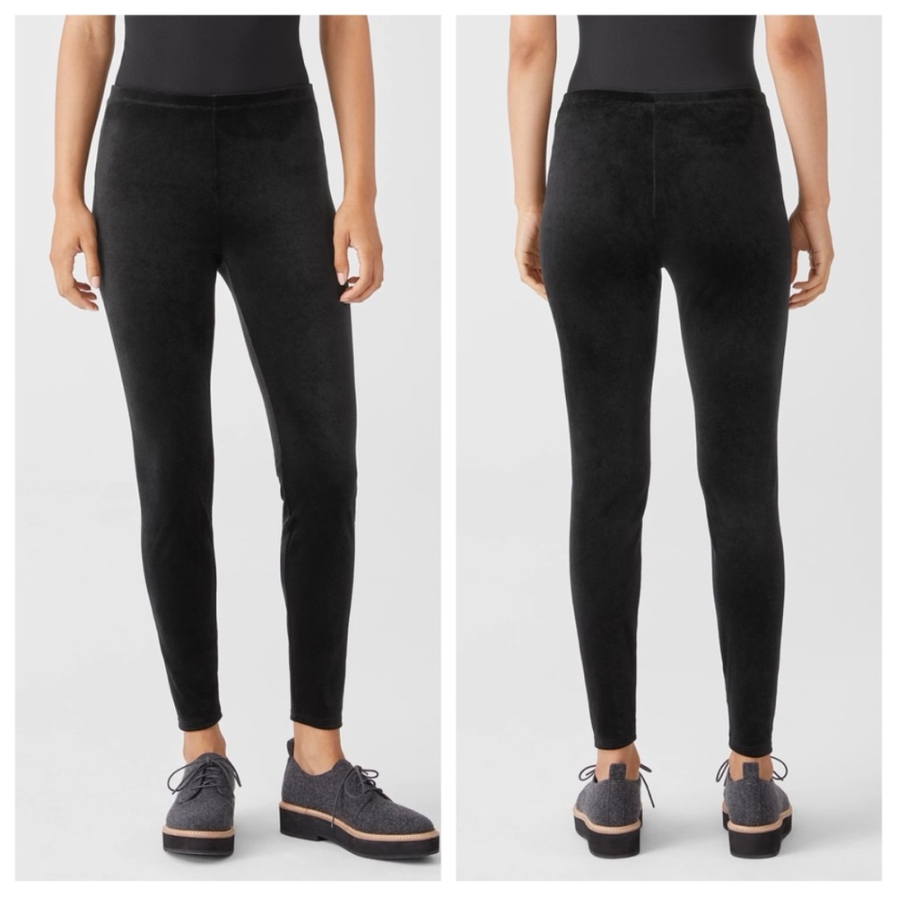 Eileen Fisher Stretch Velvet Knit Leggings Slim Fit, Ankle Length - Black
